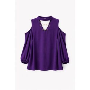 Unique‎ Spectrum 2X Purple Cold Shoulder Blouse Gold Chain Choker Neck Top